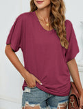 Short-Sleeve T-Shirt Solid Color Casual Loose V-Neck Top