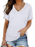 Short-Sleeve T-Shirt Solid Color Casual Loose V-Neck Top