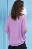 ROUND NECK OPENED SHOULDER T SHIRT TOP - Doublju