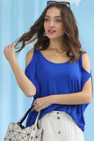 ROUND NECK OPENED SHOULDER T SHIRT TOP - Doublju