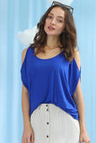 ROUND NECK OPENED SHOULDER T SHIRT TOP - Doublju