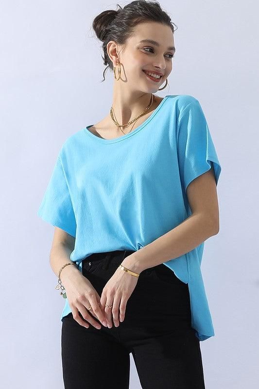 LOOSE FIT ROUND NECK SHORT SLEEVE T SHIRT TOP - Doublju