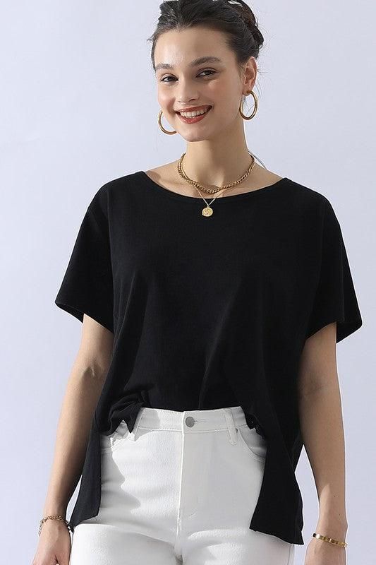 LOOSE FIT ROUND NECK SHORT SLEEVE T SHIRT TOP - Doublju