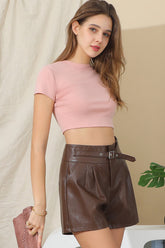 Round Crew Neck Short Sleeve Crop Top