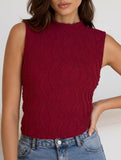 Mock Neck Textured Sleeveless Top