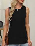 Sleeveless Crewneck Slit Top