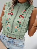 Lace Embroidery Sleeveless Blouse
