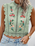 Lace Embroidery Sleeveless Blouse
