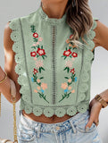 Lace Embroidery Sleeveless Blouse