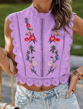Lace Embroidery Sleeveless Blouse