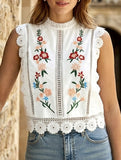 Lace Embroidery Sleeveless Blouse