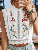 Lace Embroidery Sleeveless Blouse