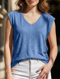 Simple solid color V-neck loose fit women's T-shirt