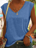 Simple solid color V-neck loose fit women's T-shirt