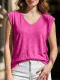 Simple solid color V-neck loose fit women's T-shirt