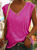 Simple solid color V-neck loose fit women's T-shirt