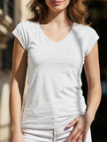 Simple solid color V-neck loose fit women's T-shirt