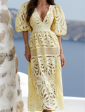 V Neck Cut Out Lace Embroidered Dress ??Elegant Women's Dress