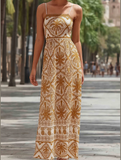 Cascais Bohemia Tropical Palm Strappy Sundress – Lightweight Summer Dress