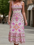 Cercal Bohemian Tropical Print Strappy Sundress ??Summer Vacation Maxi Dress