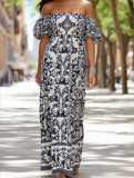 Bohemian One-Shoulder Maxi Dress – Printed Flowy Summer Dress