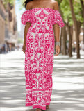 Bohemian One-Shoulder Maxi Dress – Printed Flowy Summer Dress