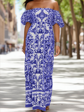 Bohemian One-Shoulder Maxi Dress ??Printed Flowy Summer Dress