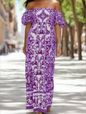 Bohemian One-Shoulder Maxi Dress – Printed Flowy Summer Dress