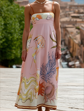 Vilamoura Marine Print Strappy Swing Sundress in Pink ??Summer Flowy Sleeveless Dress