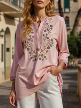 COTTON PLUS SIZE LOOSE EMBROIDERED TOP_CWTBLL0823