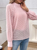 Gentle Style Pink Polka Dot Long Sleeve Sheer Top