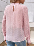 Gentle Style Pink Polka Dot Long Sleeve Sheer Top