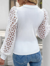 Casual Retro Lace Stitching White Long-Sleeve T-Shirt