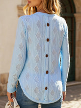 Casual Curved Hem Back Button Hollow T-Shirt