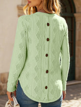 Casual Curved Hem Back Button Hollow T-Shirt