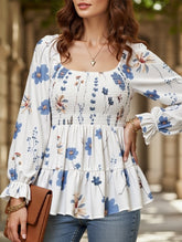 Elegant Floral Print Long-Sleeve T-Shirt