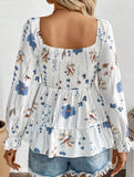 Elegant Floral Print Long-Sleeve T-Shirt