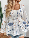 Elegant Floral Print Long-Sleeve T-Shirt