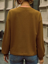 Casual Waffle V-Neck Solid Color Long-Sleeve T-Shirt