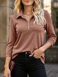 Solid Color Front Zipper Three-Quarter Sleeve T-Shirt