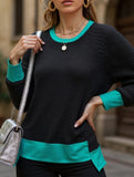 Colorblock Ribbed Pullover Knit Loose Top