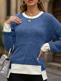Colorblock Ribbed Pullover Knit Loose Top