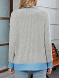 Colorblock Ribbed Pullover Knit Loose Top