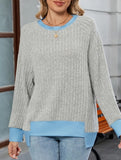 Colorblock Ribbed Pullover Knit Loose Top