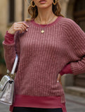 Colorblock Ribbed Pullover Knit Loose Top