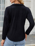 Fashion Lapel Solid Color Wave Texture Long-Sleeve T-Shirt
