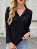 Fashion Lapel Solid Color Wave Texture Long-Sleeve T-Shirt