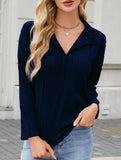 Fashion Lapel Solid Color Wave Texture Long-Sleeve T-Shirt