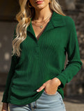 Fashion Lapel Solid Color Wave Texture Long-Sleeve T-Shirt