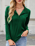 Fashion Lapel Solid Color Wave Texture Long-Sleeve T-Shirt
